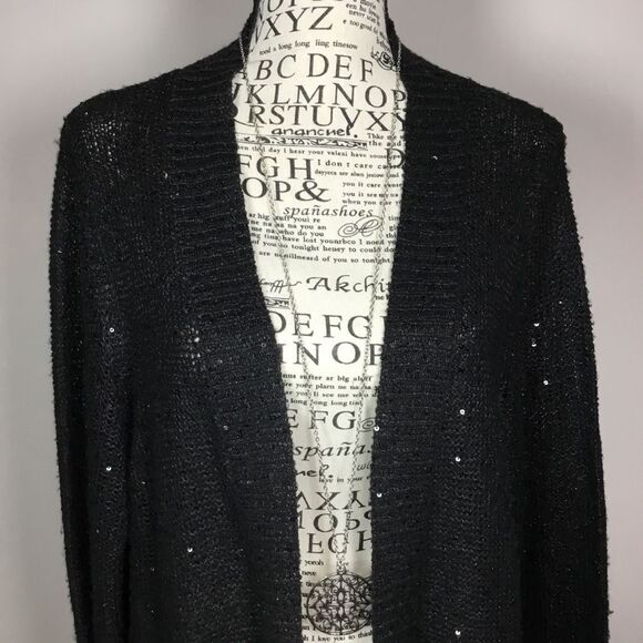 Sparkly sequin black open front cardigan duster witchy witchcore fairy size Lg - Picture 2 of 7